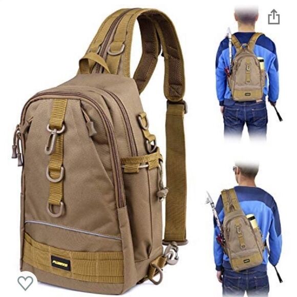 NWT Plussino Brown Hiking Fishing Tackle Bag Gear Backpack‎ Sling bag waterproof - Picture 1 of 6